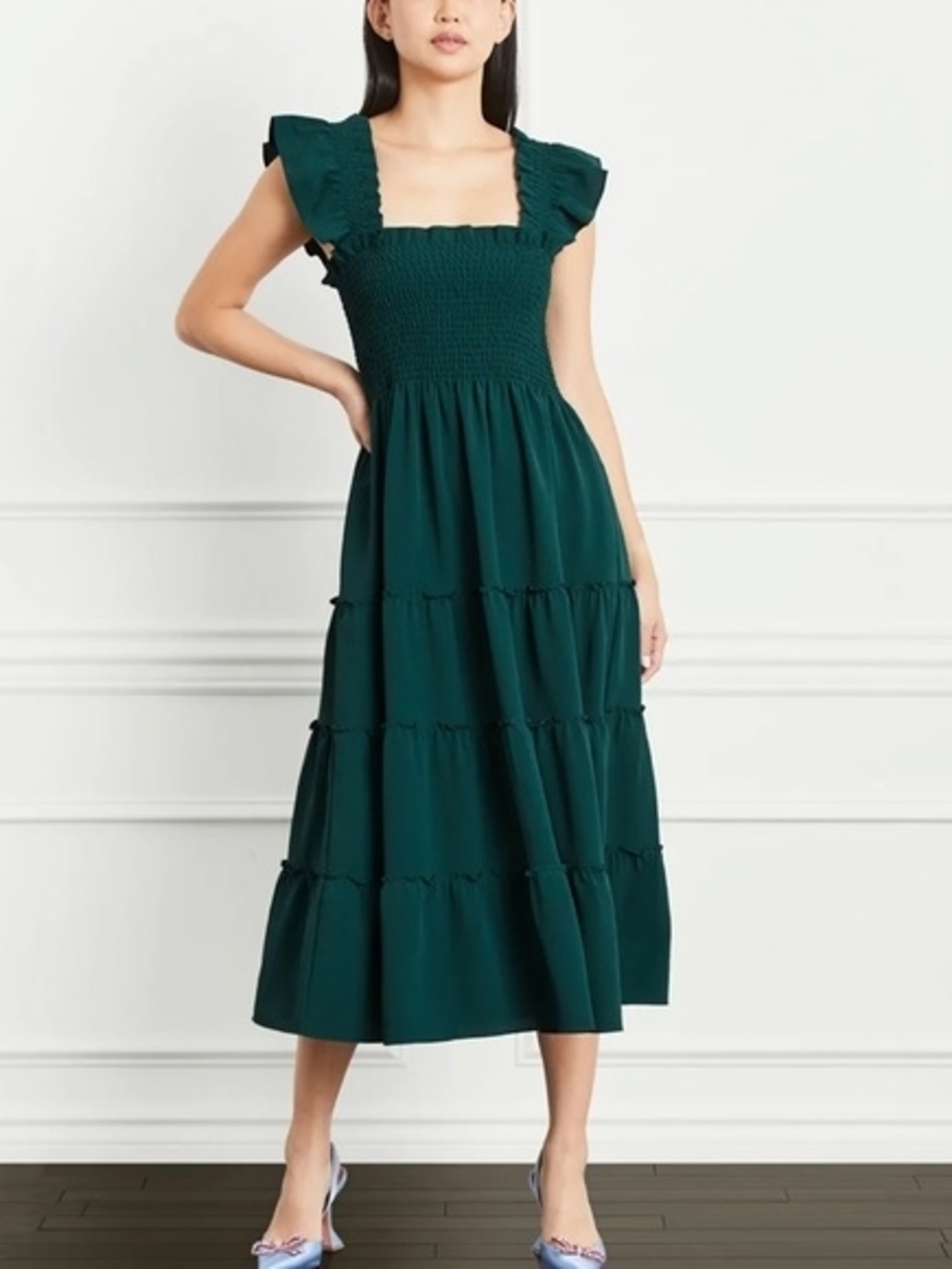 Ellie Botantical Green Crepe Midi Dress